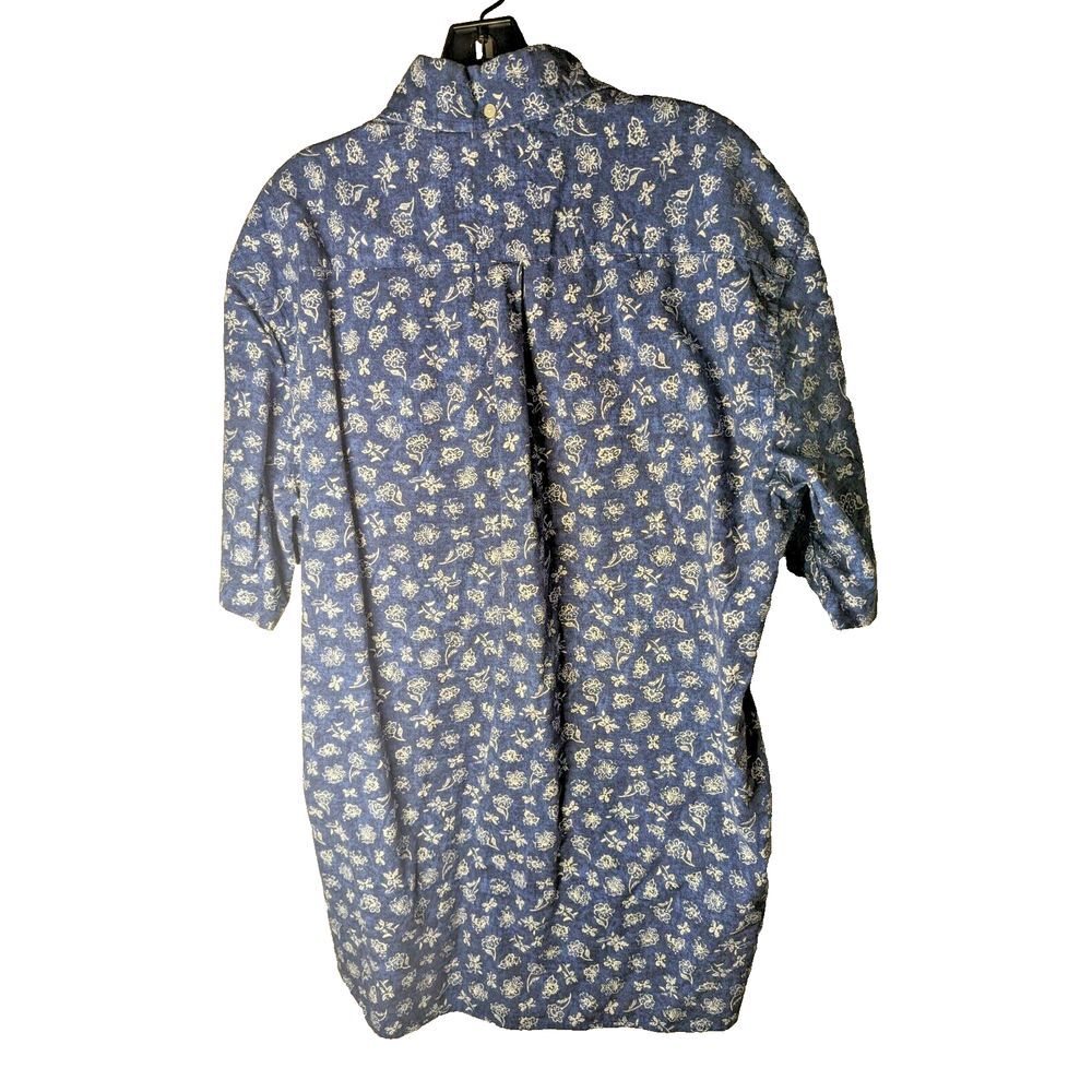 Tommy Hilfiger Button Down Short Sleeve Cotton Shirt‎ Large Blue Floral Hawaiian - Picture 2 of 5